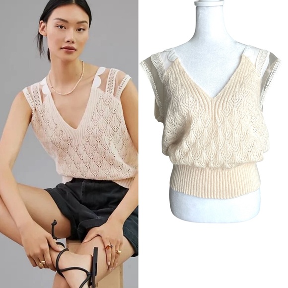 Anthropologie Jackets & Blazers - Anthropologie Maeve Scallop Neck Knit Sweater Vest